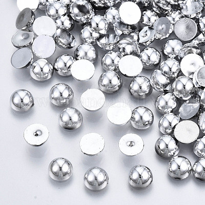 ABSプラスチック製カボション  半円  プラチナ  6x3mm  約5000個/袋&nbsp;OACR-S034-6mm-02-1