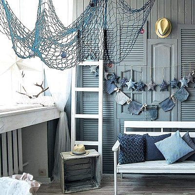 decorative fishing net on wall 2 Pack Fish Decorations, 80x40 Inch Aqua Net Decor for Party Nautical Fishing Net Wall Decor