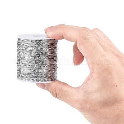 1mm ジュエリー編組糸メタリック糸  ポリエステル糸  銀  1mm  約109.36ヤード（100m）/ロール&nbsp;MCOR-S002-02-1