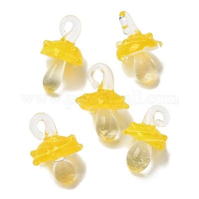 手作りランプワークペンダント  バンピー  キノコ  きいろ  24.5~29.5x15~18.5mm  穴：2~5mm&nbsp;LAMP-M021-01P-1