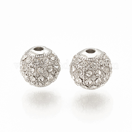 合金ビーズ  ラインストーン付き  ラウンド  クリスタル  プラチナ  8x8mm  穴：1.5mm&nbsp;PALLOY-S066-02B-P-1