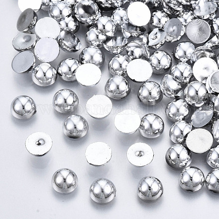 ABSプラスチック製カボション  半円  プラチナ  6x3mm  約5000個/袋&nbsp;OACR-S034-6mm-02-1