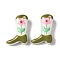 Baking Paint Glass Enamel Beads, Boot with Flower, Olive, 24x17x8~8.5mm, Hole: 1.4mm