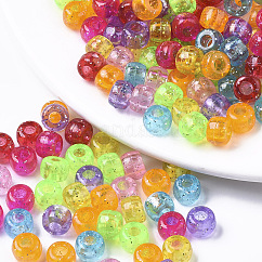 Transparent Acrylic European Beads, Barrel Large Hole Beads, with Glitter Powder, AB Colour Plated, Mixed Color, 6x9mm, Hole: 4mm, about 1900pcs/500g