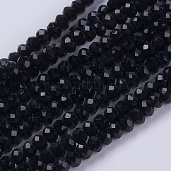Opaque Solid Color Glass Bead Strands, Imitation Jade, Faceted, Rondelle, Black, 2.9~3.3x2mm, Hole: 0.8mm, about 135~140pcs/strand,11.81~13.38 inch(30~34cm)