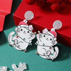 ホリデーシーズンのお祝いにぴったりのクリスマス アクリル スタッド イヤリング  プラチナ  左右  ホワイト