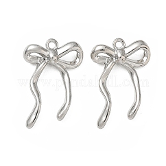 Alloy Pendants, Bowknot Charms, Rack Plating, Cadmium Free & Lead Free, Platinum, 28x18x5mm, Hole: 1.6mm