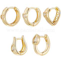 5 Pairs 5 Style Brass Micro Pave Clear Cubic Zirconia Hoop Earrings&nbsp;EJEW-BBC0002-02