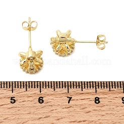 Crown Brass Micro Pave Clear Cubic Zirconia Stud Earrings for Women&nbsp;EJEW-G460-04G