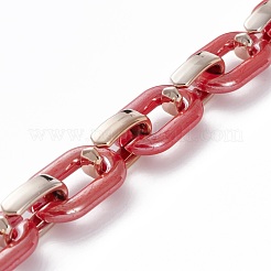 手作りの不透明アクリルアズキチェーン  ccbプラスチッククイックリンクコネクター付き  レッド  31.5x19.5x5.5mm  24.5x15.5x6.5mm  39.37インチ（1m）/連&nbsp;AJEW-JB00890-02