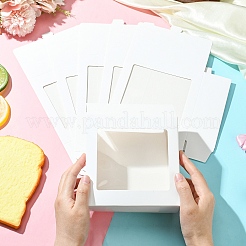正方形の折りたたみ式クリエイティブ厚紙箱8個  ギフト用の箱  窓付き  ホワイト  14x14x5cm&nbsp;CON-YW0001-77