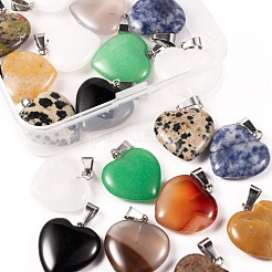 20Pcs 10 Style Heart Natural Gemstone Pendants&nbsp;G-LS0002-16