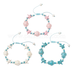 3Pcs 3 Styles Starfish & Turtle Synthetic Turquoise Beads Braided Bead Bracelets for Women&nbsp;BJEW-JB12130