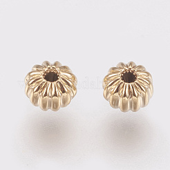 真鍮製筋入りビーズ  ロンデル  ニッケルフリー  18KGP本金メッキ  4x3mm  穴：1mm&nbsp;LS-X-KK-S314-4mm-13G