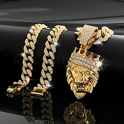 Zinc Alloy Crystal Rhinestone Crown Lion Pendant Necklaces&nbsp;FS-WG3964F-02