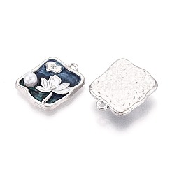 メッキ合金エナメルチャームラック  広場＆花  ABSの模造パールと  プラチナ  24x19.5x6mm  穴：1.6~1.8mm&nbsp;ENAM-N065-07P