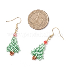 304ステンレススチールガラスクリスマステーマダングルイヤリング  ゴールドカラー  クリスマスツリー  50.5x18mm&nbsp;EJEW-MZ00527-02