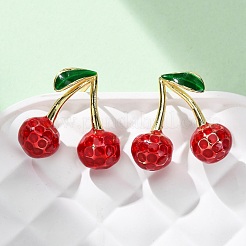 Cherry Brass Enamel Dangle Stud Earrings&nbsp;EJEW-U062-02B-G