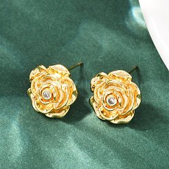 Brass Micro Pave Clear Cubic Zirconia Stud Earrings&nbsp;EJEW-F377-01G