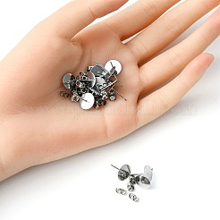 304ステンレススチールスタッドピアス金具100個  フラットラウンドパッドベースイヤリングのセッティング  フリクションイヤーナット100個付き。  ステンレス鋼色  12x10mm  ピン：0.8mm&nbsp;STAS-YW0001-43B