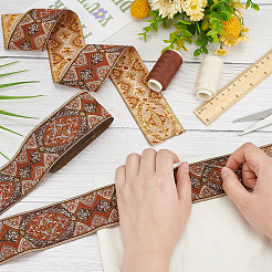 エスニック風刺繍ポリエステルリボン 5m  ジャカードリボン  チロリアンリボン  服飾材料  花柄  シエナ  1-7/8インチ（47mm）&nbsp;OCOR-FG0002-20B