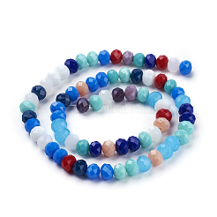 Electroplate Pearl Luster Plated Imitation Jade Glass Faceted Rondelle Beads Strands&nbsp;X-EGLA-F020-02-8mm