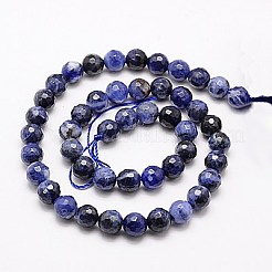 天然石ソーダライトビーズ連売り  多面カット  ラウンド  ミッドナイトブルー  6mm  穴：1mm  約63個/連  15.55インチ&nbsp;G-G542-6mm-28