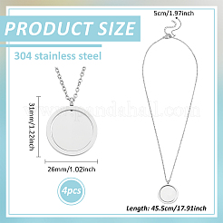 4Pcs 304 Stainless Steel Rotatable Blank Flat Round Pendant Cable Chain Necklaces&nbsp;NJEW-BC0001-11P