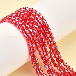 電気メッキガラスビーズセット  パール光沢メッキ  多面カット  ティアドロップ  レッド  6x4mm  穴：1mm  約72個/連  15インチ&nbsp;X-EGLA-R008-6x4mm-9