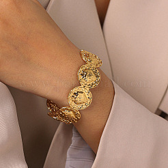 304 Stainless Steel Strawberry Embossed Open Cuff Bangles for Women&nbsp;WG6BBC2-01