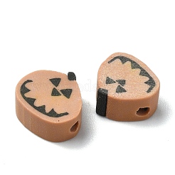 ハロウィンのテーマ手作りポリマークレイビーズ  カボチャ  ブラウン  7x9x4mm  穴：1.8mm&nbsp;CLAY-M005-10