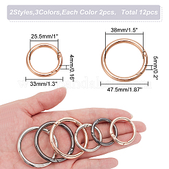 12個6スタイル亜鉛合金スプリングゲートリング  丸いリング  ミックスカラー  4~6ゲージ  33~47x4~5mm  穴：25.5~38mm  2個/スタイル&nbsp;FIND-WR0007-08