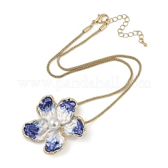 Alloy Blue Enamel Camellia Flower Pendant Necklaces&nbsp;NJEW-B113-02