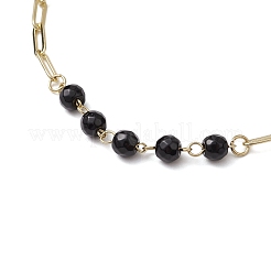 Shell Pearl Beads & Black Stone Chain Necklaces&nbsp;NJEW-JN05109