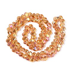電気メッキ透明ガラスビーズ連売り  ナゲット  トップ掘削  オレンジ  6.5x7.5x4.5~5mm  穴：0.8~1mm  約99~100個/連  21.26~22.24インチ（54~56.5cm）&nbsp;EGLA-Q133-01A-10