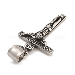 304ステンレスペンダント  十字架クロスチャーム  アンティークシルバー  35x20x6mm  穴：7.5x5mm&nbsp;STAS-A112-06AS