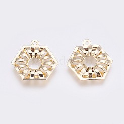 真鍮チャーム  長持ちメッキ  六角  ニッケルフリー  18KGP本金メッキ  23.5x23x3mm  穴：1.8mm&nbsp;KK-I622-14G-NF