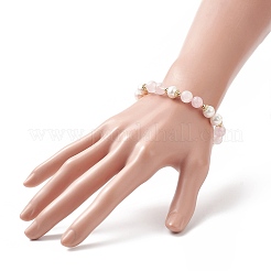 天然ローズクォーツ & パール ラウンド ビーズ ストレッチ ブレスレット (女性用)  内径：2インチ（5cm）&nbsp;BJEW-JB09246-03