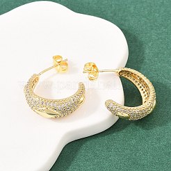 C-Shaped Brass Micro Pave Clear Cubic Zirconia Stud Earrings&nbsp;LS-EJEW-A151-01G