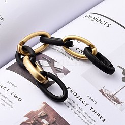 手作りの不透明なスプレー塗装アクリルアズキチェーン  ジュエリー作りのための  艶消し  オーバル  ゴールド＆ブラック  リンク：35x19x6mm  39.37インチ（1m）/連&nbsp;AJEW-JB00749-01