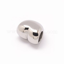 変色防止ハート 304 ステンレススチール ヨーロッパ製大穴ビーズ  ステンレス鋼色  10x11.5x8mm  穴：5mm&nbsp;OPDL-M015-11P