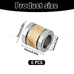 303ステンレススチール製ヨーロピアンビーズ6個  大穴ビーズ  コラム  ゴールデン·ステンレス鋼色  10x10mm  穴：6mm&nbsp;STAS-DR0001-19G