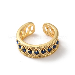 Horse Eye Brass Micro Pave Marine Blue Cubic Zirconia Cuff Rings&nbsp;RJEW-P088-04G