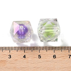 UVメッキ虹色透明アクリルビーズ  二層ビーズ  キューブ  15.5x15.5x15mm  穴：2.5mm&nbsp;OACR-H112-09B