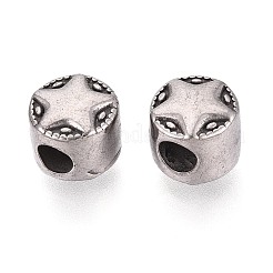 304ステンレス鋼のヨーロッパスタイルの大きな穴のビーズ  スターとフラットラウンド  アンティークシルバー  11x10mm  穴：5mm&nbsp;STAS-T072-104AS