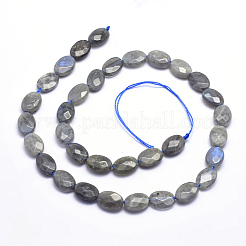 天然石ラブラドライトビーズ連売り  多面カット  オーバル  12x8x4.5mm  穴：1mm  約33個/連  14.9インチ（38cm）&nbsp;G-K223-62B