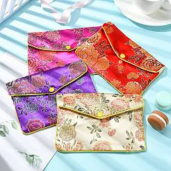 長方形の花刺繍布ジッパーポーチ  ジュエリー収納袋  ミックスカラー  11x16x0.3cm&nbsp;ABAG-YW0001-03D