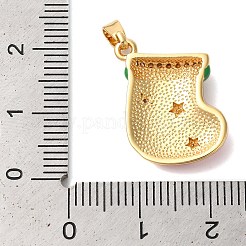 クリスマステーマラックメッキ真鍮キュービックジルコニアペンダント  エナメル  長持ちメッキ  鉛フリー＆カドミウムフリー  18KGP本金メッキ  クリスマスソックス  19x7x4mm  穴：4x2mm&nbsp;KK-K385-119G-04