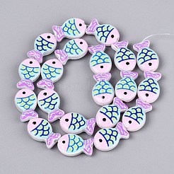 染色・加熱ガラスエナメルビーズ  魚  空色  20x13x5.5~6mm  穴：1mm&nbsp;GLAA-T023-45B