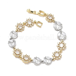 Brass Micro Pave Clear Cubic Zirconia Link Chain Bracelets for Women&nbsp;BJEW-C156-06A-PG